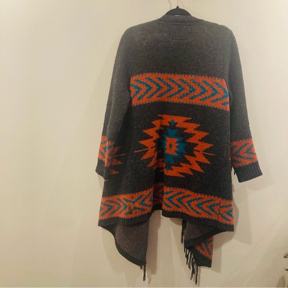 ROOTS Sz M South Western Fringe Open Front Wool Blend Boho Bohemian Cardigan - Picture 10 of 13